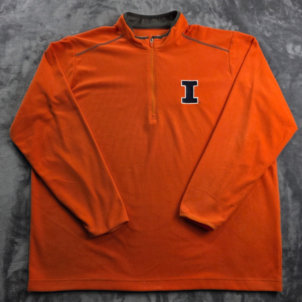 Antigua Pullover Men XXL Orange Illinois Fighting Illini Quarter Zip Waffle Knit